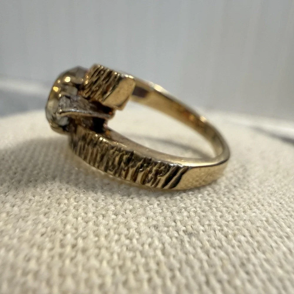 10K Yellow Gold Smoky Quartz White Accent Stone Bypass Ring SA 4.3g Size 5 MCM